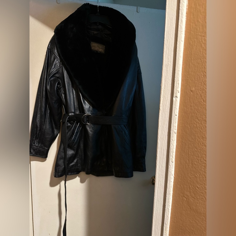 Black leather jacket coat lightly used No Return